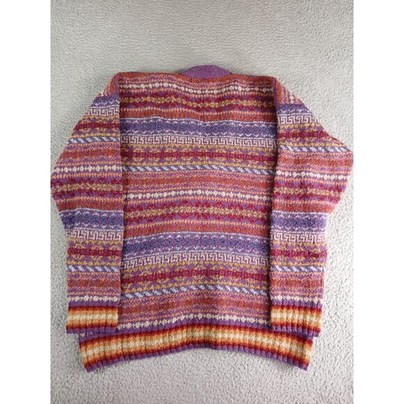 Vintage Judith Glue Sweater Womens Medium Wool Purple Stripe Cardigan Scotland - Picture 5 of 7